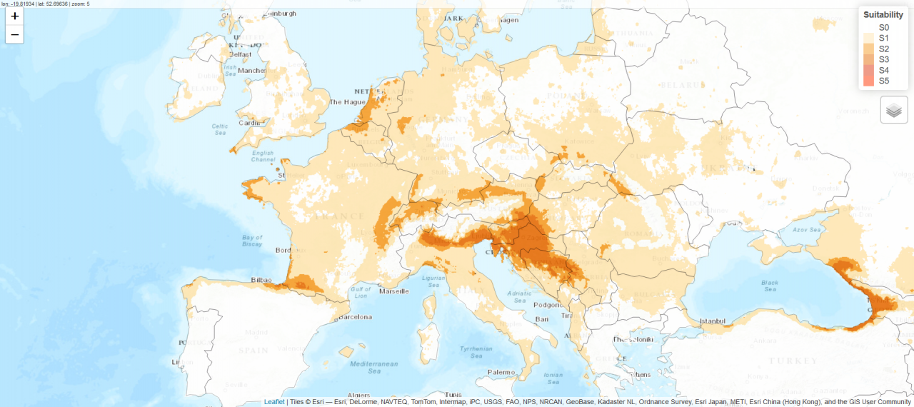 Interactive map of Europe's suitability for the Japanese beetle 