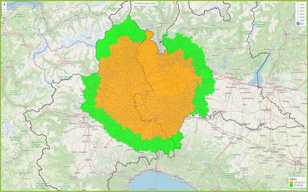 Interactive map of the Japanese beetle's invasion in Continental Europe